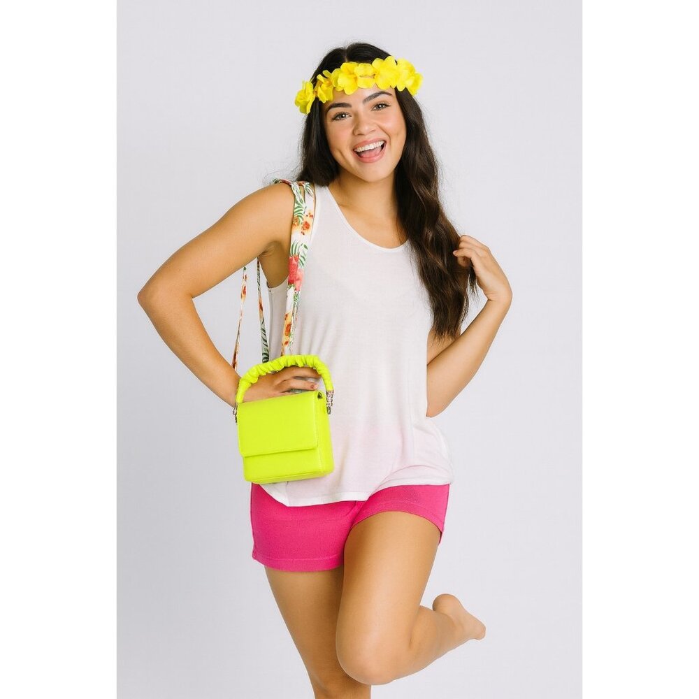 Trendy Lime Green Crossbody Casual Compact Ruched Handle Small Bag